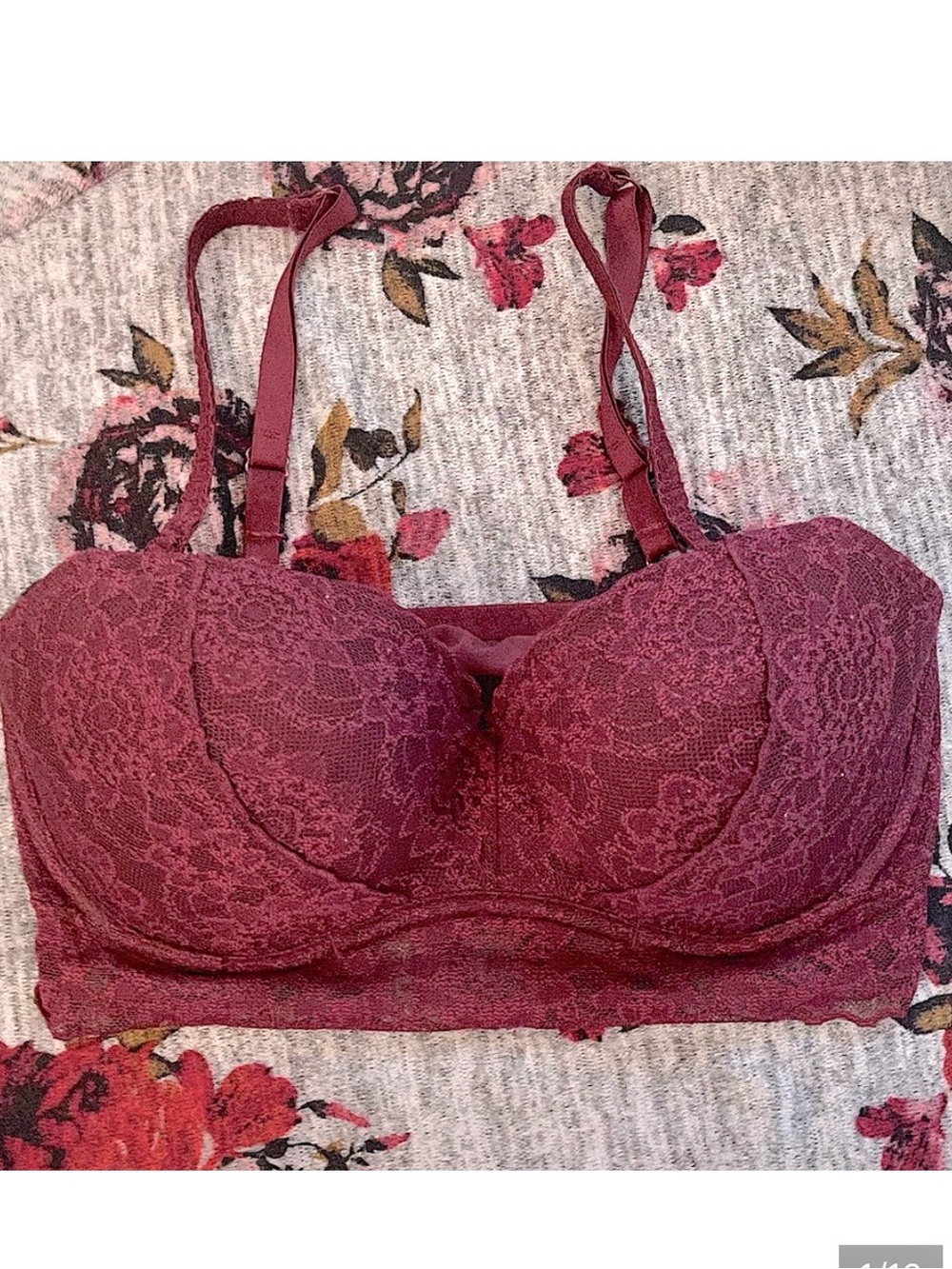 Victorias Secret maroon floral lace bralette S (D-DD) /P(D-DD)